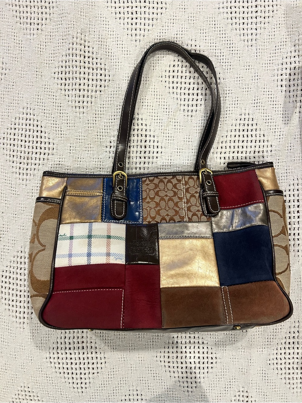 Coach Patchwork ToteBag. Cow print, Merlot. Y2K